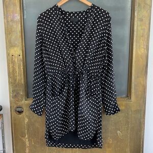 Intermix Black Polka Dot Silk Blend Dress Tie Waist Pockets Size S